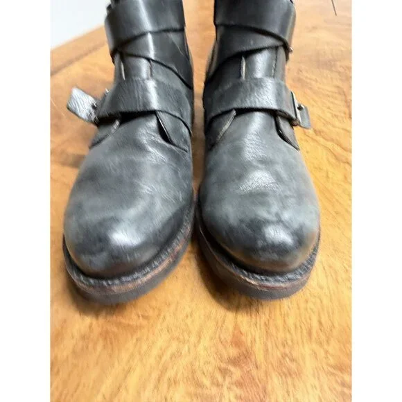 Bussola Prague Women’s 40 Black Ebony Leather Buckle Moto Ankle Boots Steampunk - Picture 3 of 13